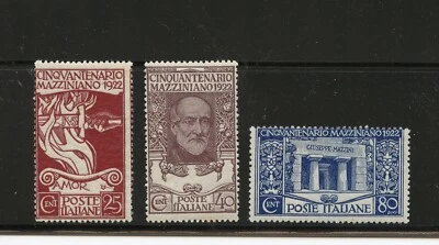 Италия #140-142 (I855) Comp 1922 Mazzini Patriot & Writer, как новый без наклеек и следов, FVF, CV$127,50 - Изображение 1 из 2