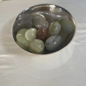 Huevos de piedra pulida de 2,5" - 3" de largo mármol crema naranja marrón amarillo en tazón - Imagen 1 de 5