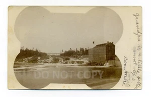 Lewiston Maine, Mill at Great Falls, río Androscoggin, puente, postal RPPC - Imagen 1 de 3