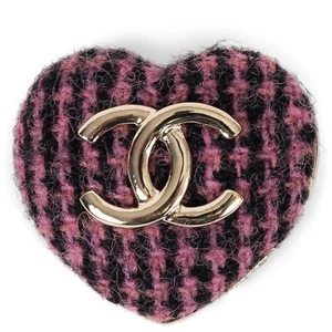 71697 auth CHANEL pink wool 22K CC HEART TWEED Brooch - Picture 1 of 5