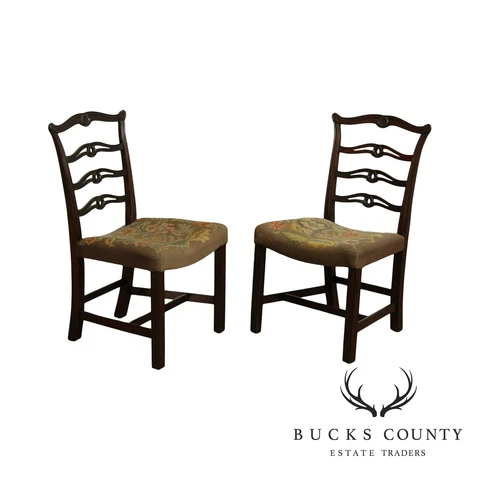 Chippendale Style Vintage 1930's Custom Mahogany Pair Ribbon Back Chairs Cover