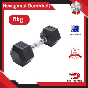 5kg Rubber Hex Dumbbell Fitness Home Gym Strength Weight Exercise Workout - Picture 1 of 3