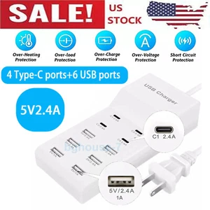 10-Port Multi USB C Charger Station Wall Type C Fast Charging Adapter For iPhone - Picture 1 of 13