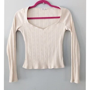 Reformation The Leighton Ribbed Knit Top Sweetheart Neckline In Sugar Size Small - Picture 1 of 6