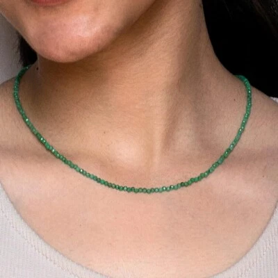 Collar Esmeralda 2mm Cuentas Delicado Collar Minimalista Cristal Curativo Regalos Foto 1 de 4