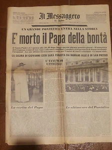  IL MESSAGGERO= 4 GIUGNO 1963  "E' MORTO IL PAPA DELLA BONTA'" = Giovanni XXIII  - Picture 1 of 1