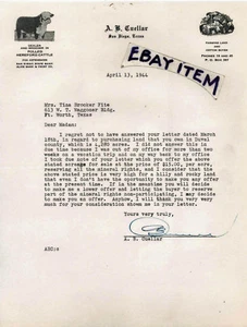 1944 letterhead AB CUELLAR San Diego Texas BREEDER POLLED HEREFORD CATTLE cotton - Picture 1 of 1
