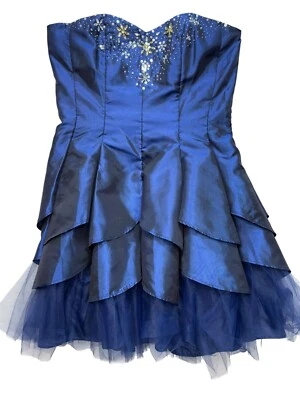 Маскарад подростков полуофициальный платье 13/14 синий без бретелек бисером ярусный - Изображение 1 из 4