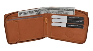 Leatherboss Cuero Genuino Hombres Cremallera Asegurada Portatarjetas de Crédito Billetera, Bronceado - Imagen 1 de 7