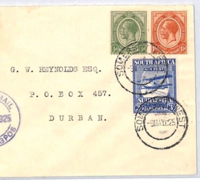 SUDÁFRICA Air Mail 3d cubierta azul *Somerset West* 1925 Durban {samwells} YJ144 Foto 1 de 4