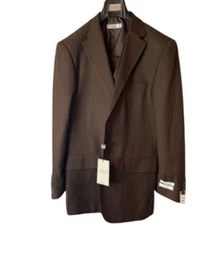 SUIT 38R MEN'S 3 PIECE TWO-BUTTON BROWN PINSTRIPE  PANTS 32 - Picture 1 of 12