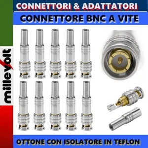 10Pz. CONNETTORE BNC A VITE PER CAVO COASSIALE RG59 / RG6 / RG8X - Zdjęcie 1 z 5