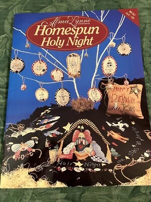 HOMESPUN HOLY NIGHT Alma Lynne Cross Stitch Patterns Ornaments Tree Skirt Pillow - Image 1 of 2