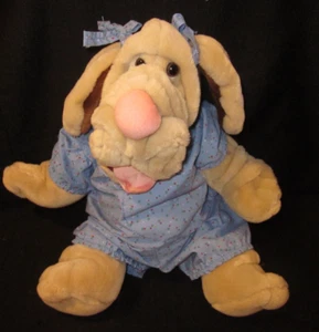 Ganz Wrinkles "Girl Dog Puppet Blue Floral Outfit Ribbons" No Bone Vintage 1981 - Picture 1 of 21