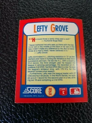 1990 Score The MVP's #48 Lefty Grove Philadelphia Athletics Baseball Card - Image 1 of 4
