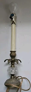 Classical Vtg Column Candlestick Lamp Hollywood Regency Brass Metal Lucite  - Picture 1 of 8