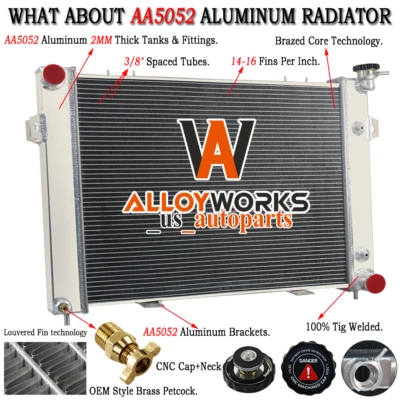For 1993-97 Jeep Grand Cherokee Grand Wagoneer 5.2 AT V8 3 ROW Radiator Aluminum Foto 1 de 4