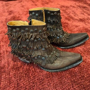 Old Gringo Medusa Side Zip Ankle Fringe Stud Boots, SZ 6.5B - Bild 1 von 7