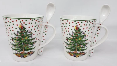 Spode Christmas Tree Polka Dot Mug & Spoon Set -  New W/O Box  - Set of 2 - Image 1 of 4