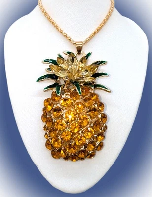 Divertido y brillante! Collar tropical Betsey Johnson dorado amarillo cristal piña Foto 1 de 4