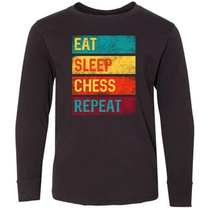 Inktastic Chess Player Eat Sleep Chess Repeat Youth Long Sleeve T-Shirt Champ - Picture 1 of 2