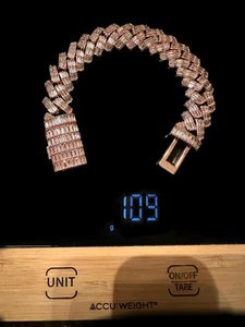 ESTADO: Brazalete BAGUETTE Diamantes Sim Laboratorio 8" Punta Oro Rosa 19 mm ¡109 g Pesado!! - Imagen 1 de 4