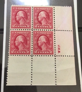 US #499 2c Washington- Lower Right BEP/Engraver block of 4 fresh & XF OG NH - Picture 1 of 2