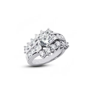 2 3/4ct F VS2 Round Earth Mined Certified Diamonds 14k Gold Classic Accent Ring - Picture 1 of 3