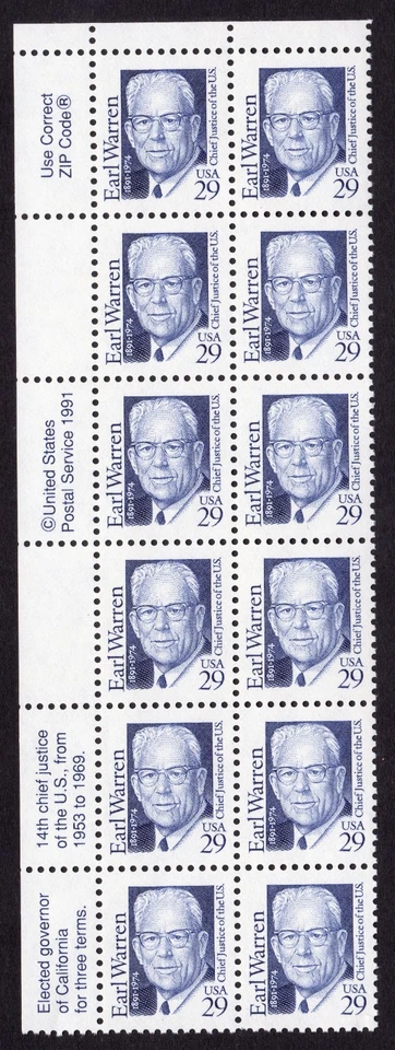 Scott #2184 Earl Warren Zip & Description Block of 12 Stamps - MNH - Image 1 of 1