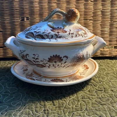 Braun Onion Soup Tureen 3 pcs Tureen, Lid and Underplate Fall colors - Image 1 of 4