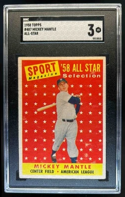 1958 Topps Mickey Mantle #487 Yankees SGC 3 - Image 1 of 2