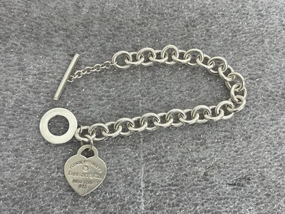 TIFFANY & Co. Bracelet Return To Heart Tag Toggle Silver with Diamond 925 8” - Image 1 of 4