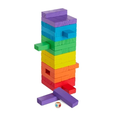 Holz wackelturm bunt Geschicklichkeitsspiel Tumbling Tower 6 Farben 48 Teile - Bild 1 von 4