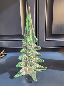Vintage Murano Italien klar mit grünem Glas Weihnachtsbaum 9,5 cm - Bild 1 von 9