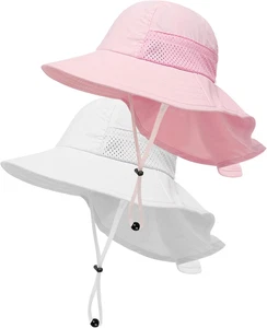 Sombrero para el sol para bebés pequeños niños verano UPF 50+ para niños niñas sombreros de playa ajustables con - Imagen 1 de 37