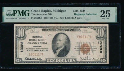 AC 1929 $10 American National Bank of Grand Rapids, Michigan ch# 13328 PMG 25 - Image 1 of 2