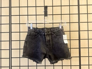 NWT 7 For All Mankind Cut Off Black Jean Shorts GIRLS SIZE 12 Stretch Zip Fly - Picture 1 of 11