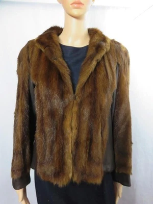 Jaqueta Christine's Of Canton Ohio marrom vison acabamento em couro bolsos forrados tamanho P - Imagem 1 de 4