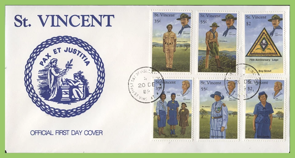 St Vincent 1989 75th Anniversary of Scouts & Guides set on First Day Cover - Image 1 of 1