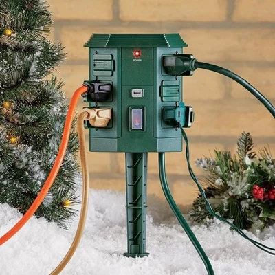 6 Outlet Staked Outdoor Power Strip with Remote Perfect for Holiday Decorations - Image 1 of 2
