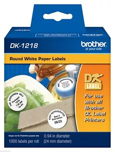 Brother DK1218 1" Round White Paper Labels for QL1050, QL-1050 label printers - Picture 1 of 1