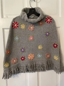 Moschino Cheap and Chic gray wool blend floral embroidery t-neck poncho size 8 - Picture 1 of 3