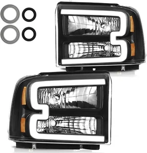 Black/Amber Headlights Fit Ford F250 F350 F450 F550 Super Duty 2005-2007 LED - Picture 1 of 9