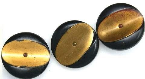 3 matching cat eye early plastic and gold paint buttons pin shank 1" Cover