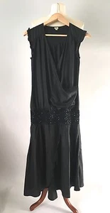 Abito di seta EDUN designer nero paillettes vita bassa S saks barneys - Foto 1 di 5