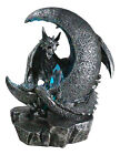 Figurine Croissant de Lune Gardien Dragon Gothique avec Fausse Géode Cristaux DEL