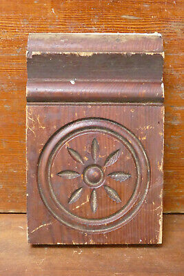 Varnished Antique Ornate Spoon Carved Pine Wood Plinth Block Door Molding • 27.79€