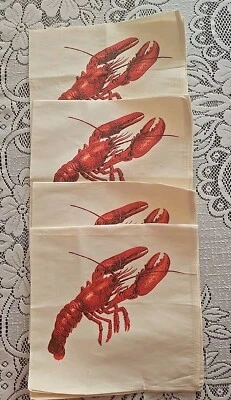 Lobster Fabric Napkins 19x19 Set of 4 Linen Blend Beige Fabric Napkins - Image 1 of 3