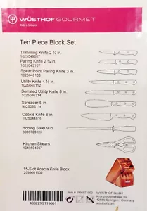 WUSTHOF Gourmet 10pc Knife Acacia Block Set - Solingen, Germany -2099601502 -NEW - Picture 1 of 6