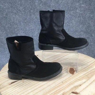 Botas Sundance Femininas 8 Casuais Pull On Bota de Tornozelo Perfurada Couro Camurça Preta - Imagem 1 de 4